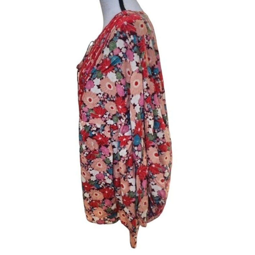 Savanna Jane Embroidered Floral Size 2X Long Sleeve Neck Tie Flowy Boho - Picture 6 of 9